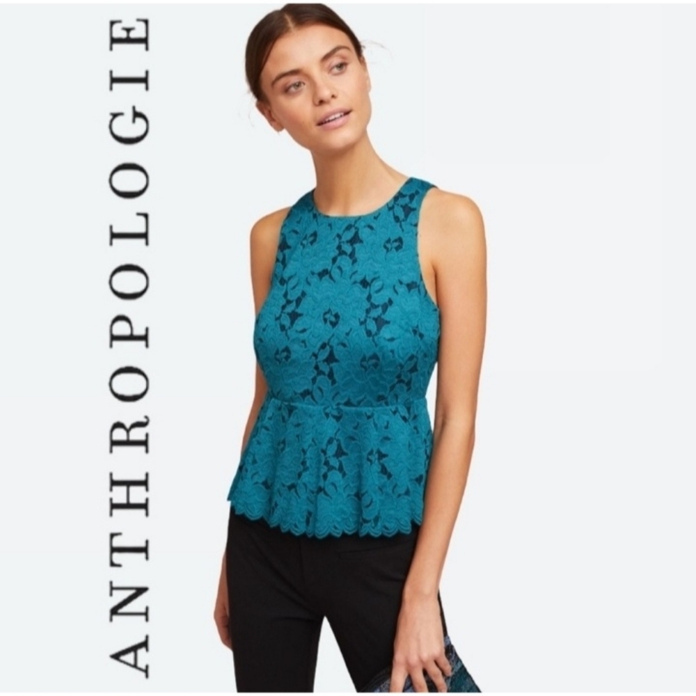 HD in Paris Anthropologie Teal Lace Top Size 10